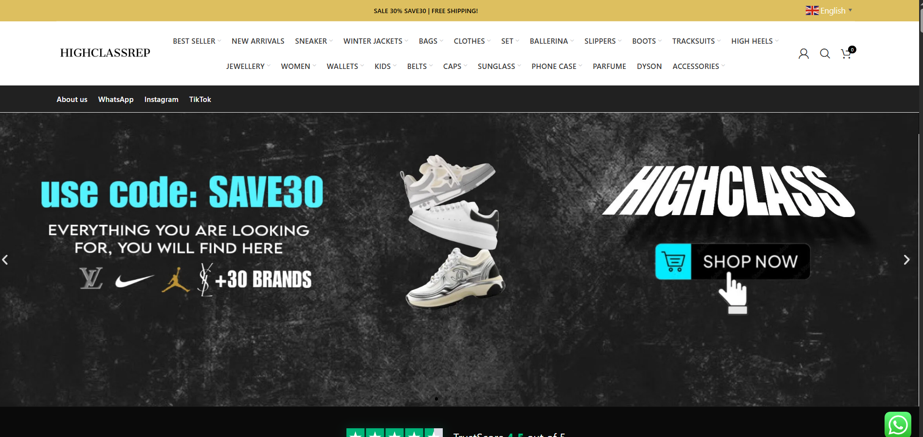 HighClassRep ecommerce homepage