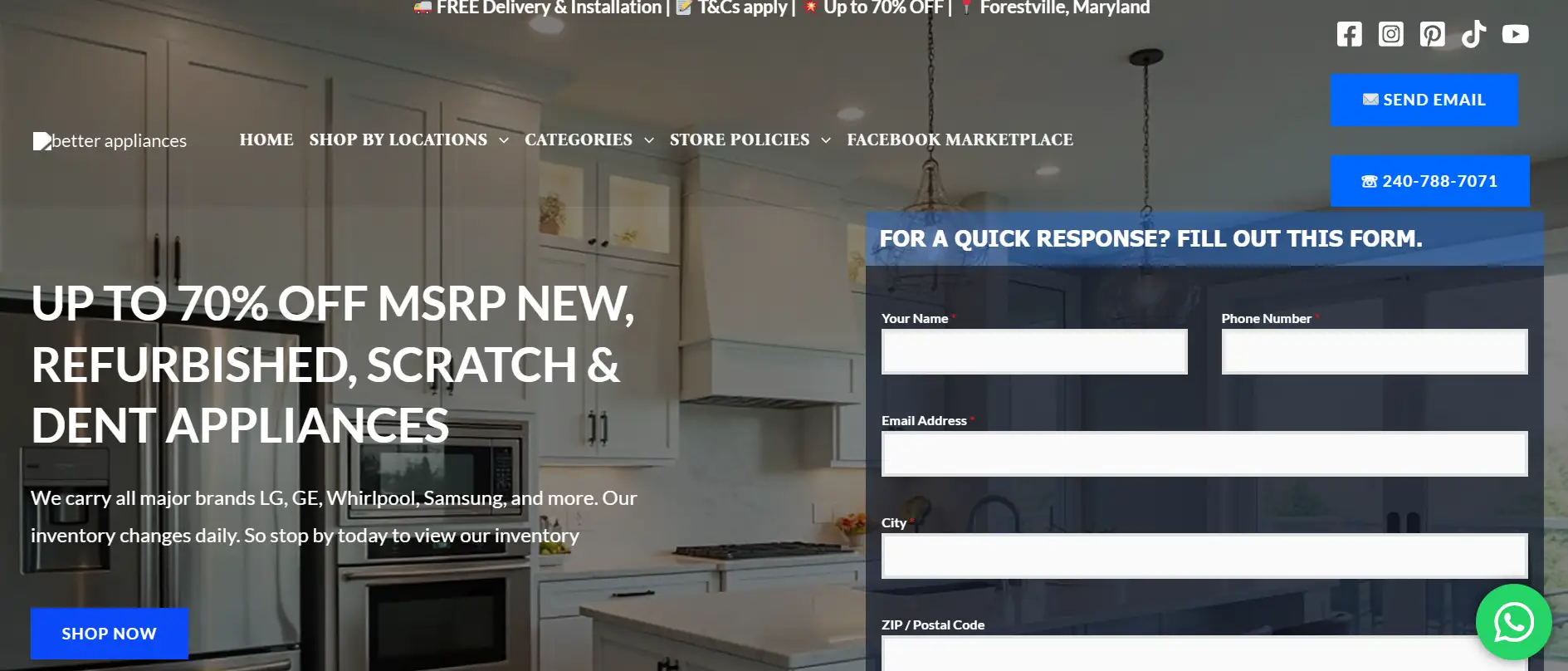 Better Appliance MD homepage screenshot