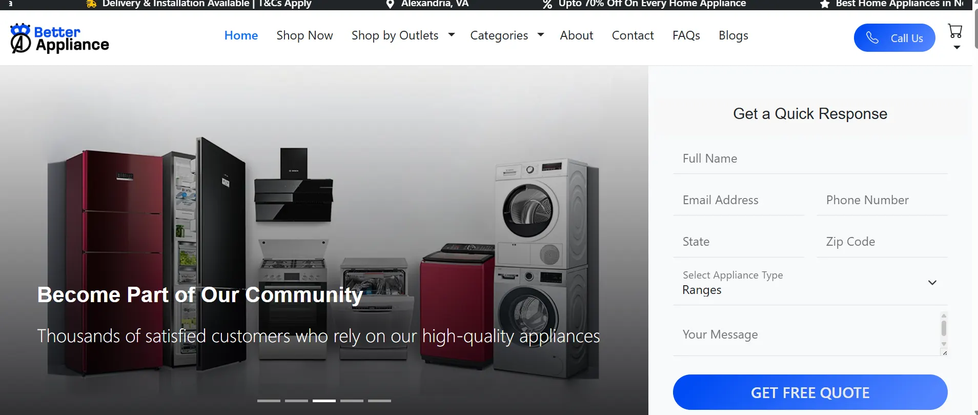 Better Appliance DMV website homepage